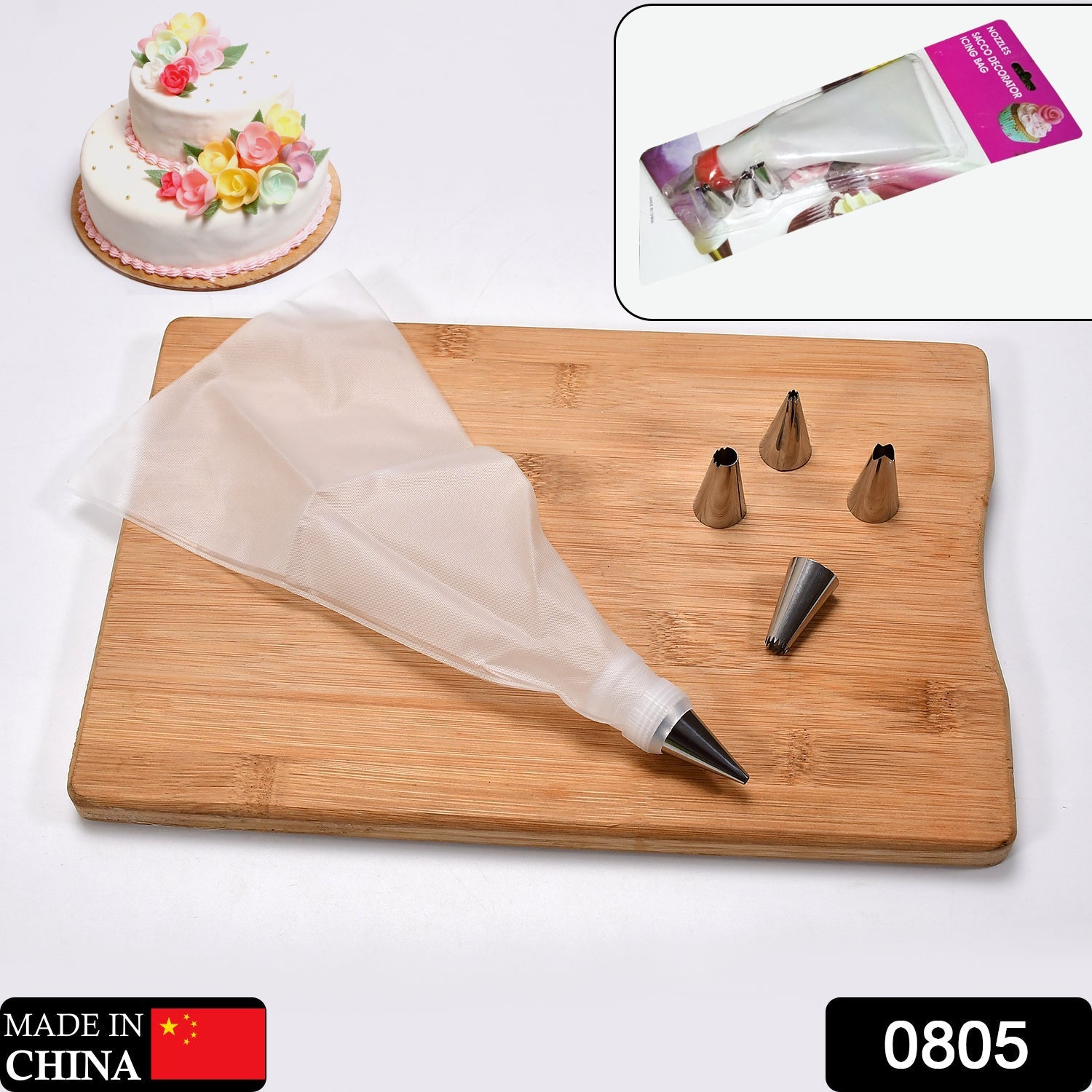 Piping bag and nozzle set for cake frosting Piping bag and nozzle set for cake frosting